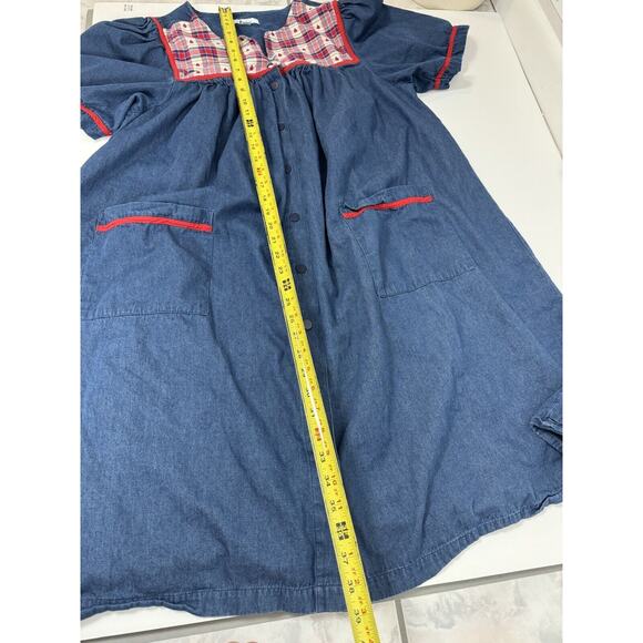 Go Softly Patio Dress Apple Embroidered Blue Relaxed Fit Snaps L - Picture 6 of 8